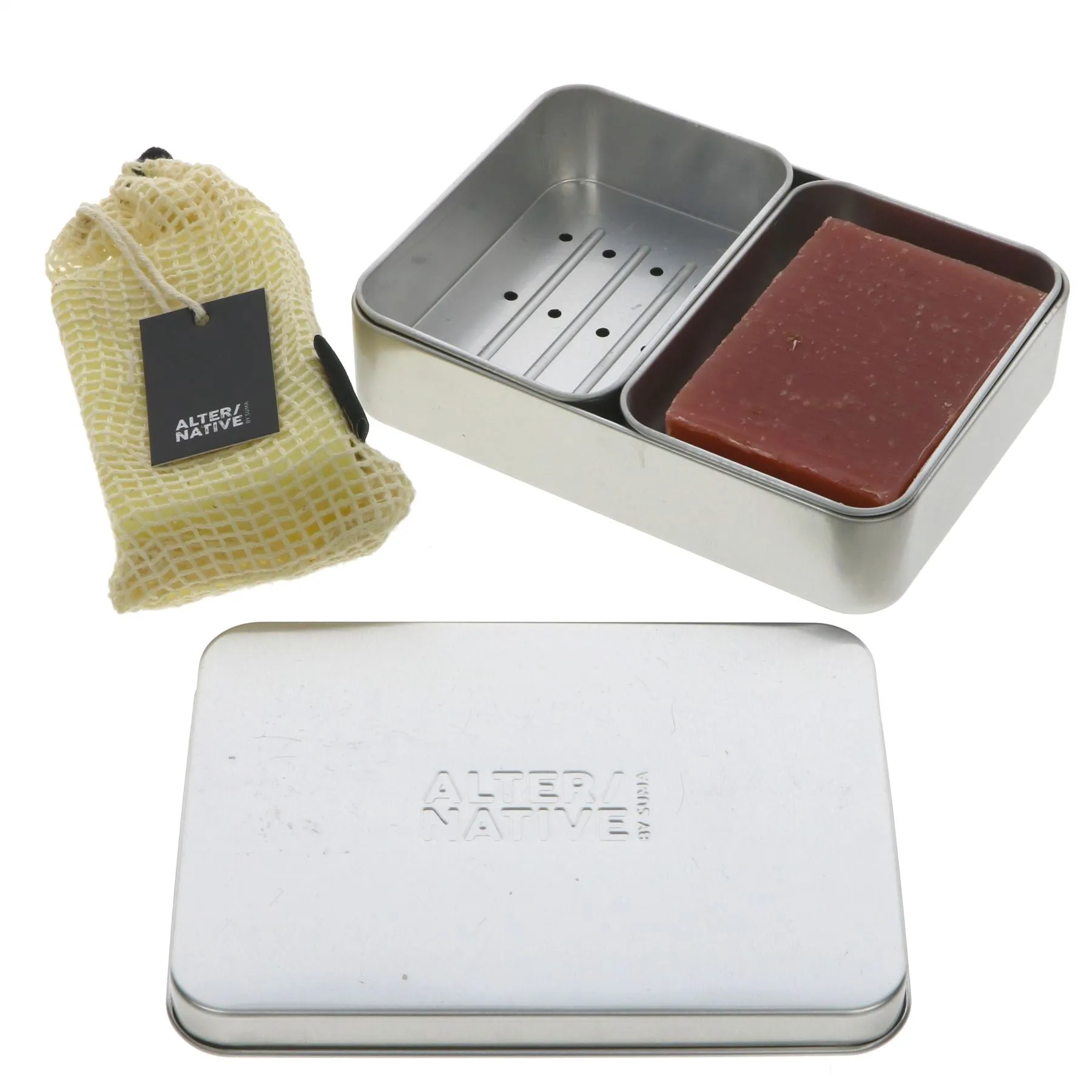 Alter/Native | Travel Soap Tin - Double Size - Al tin with 2 drainage inserts | tin